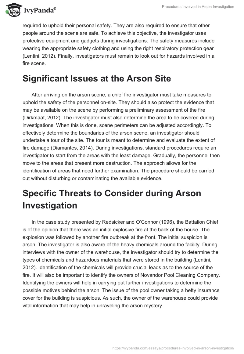 Procedures Involved in Arson Investigation. Page 2