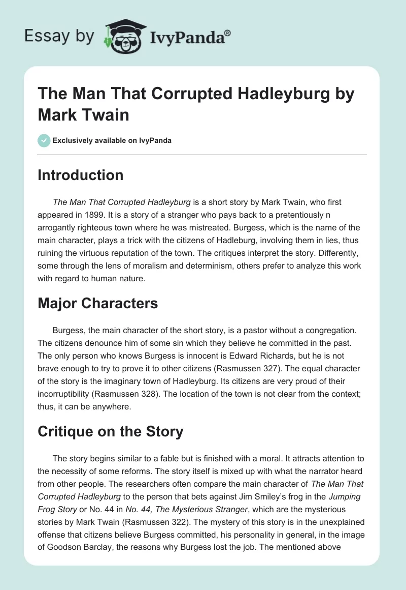 "The Man That Corrupted Hadleyburg" by Mark Twain. Page 1