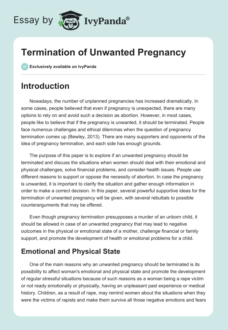 Termination of Unwanted Pregnancy. Page 1