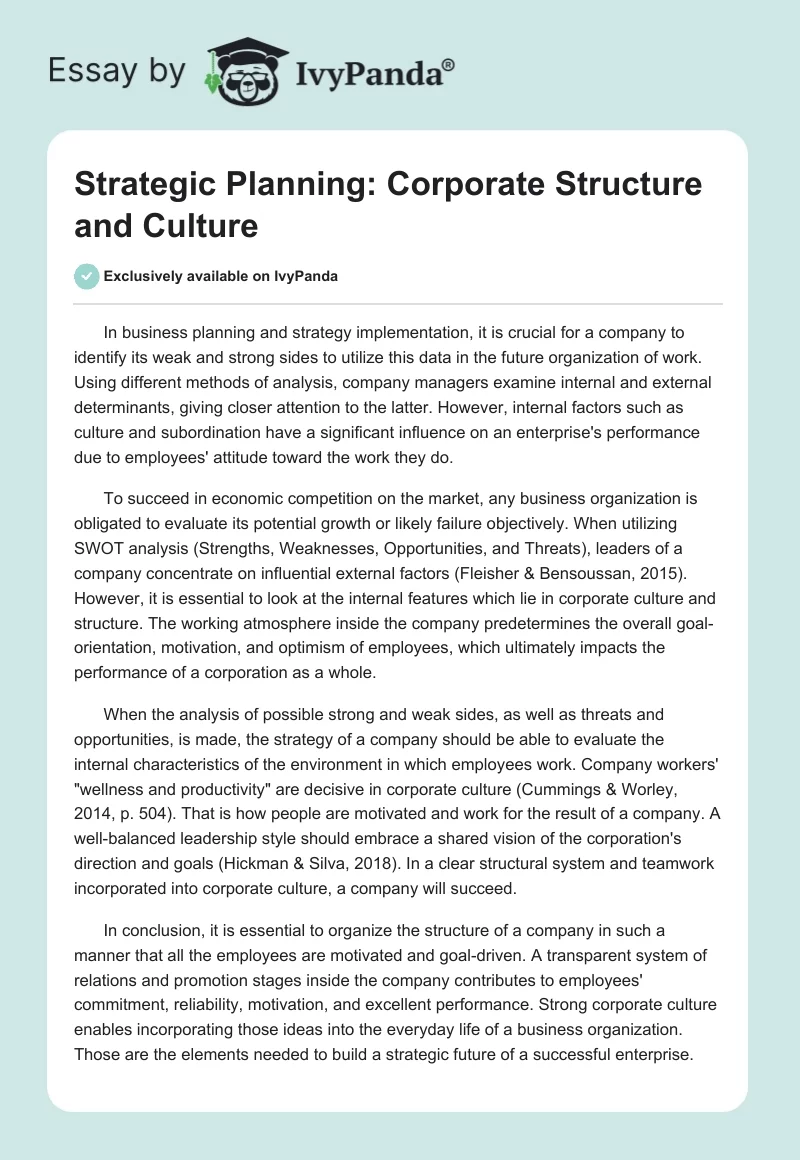 Strategic Planning: Corporate Structure and Culture. Page 1