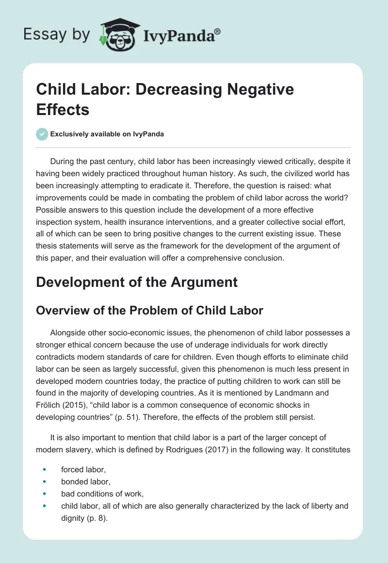 Child Labor: Decreasing Negative Effects. Page 1