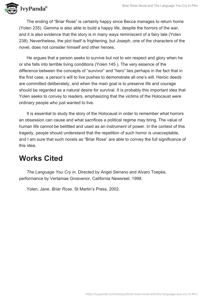 "Briar Rose" Novel and "The Language You Cry In" Film. Page 2