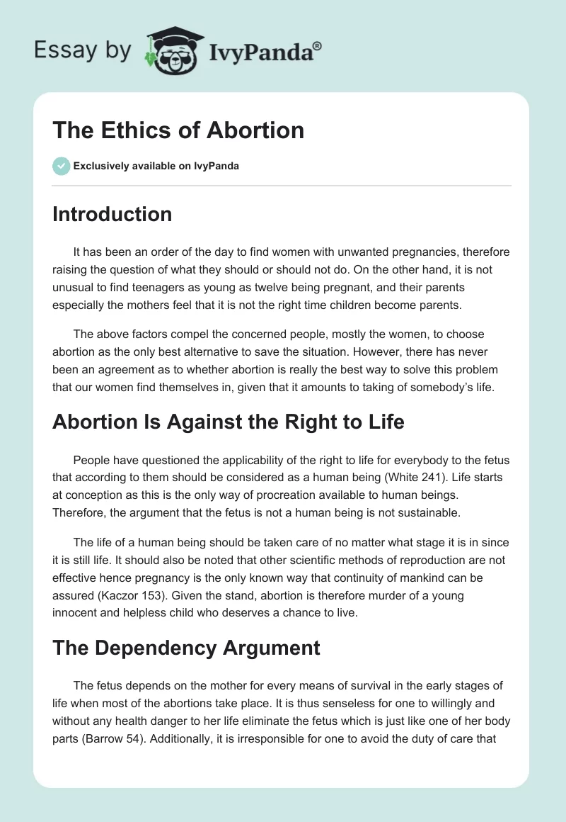 The Ethics of Abortion. Page 1