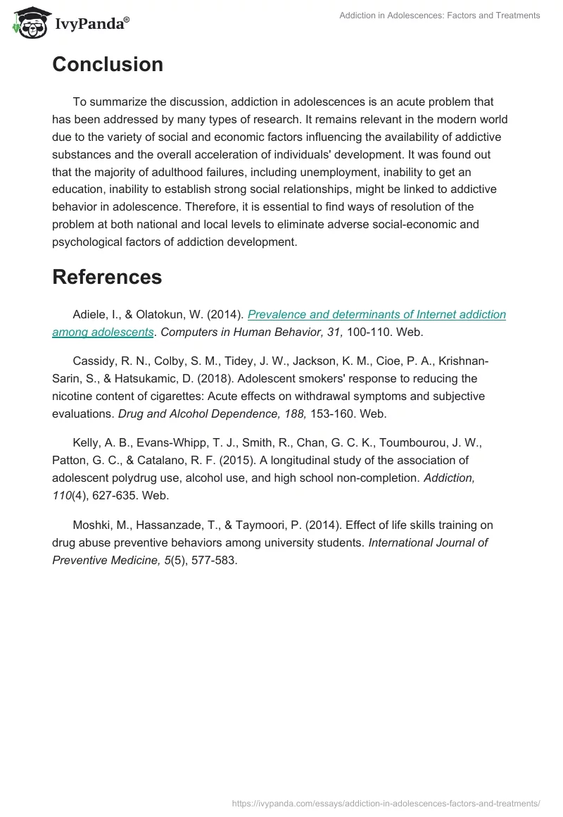 Addiction in Adolescences: Factors and Treatments. Page 4