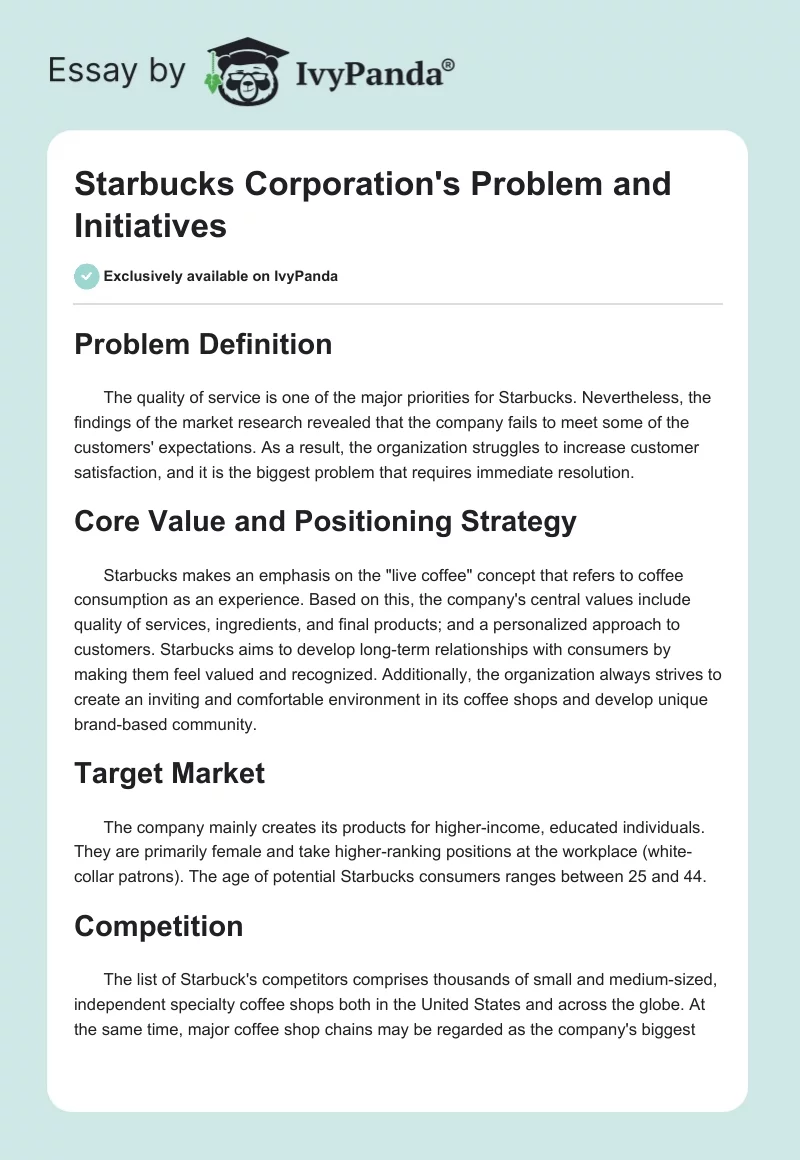 Starbucks Corporation's Problem and Initiatives. Page 1