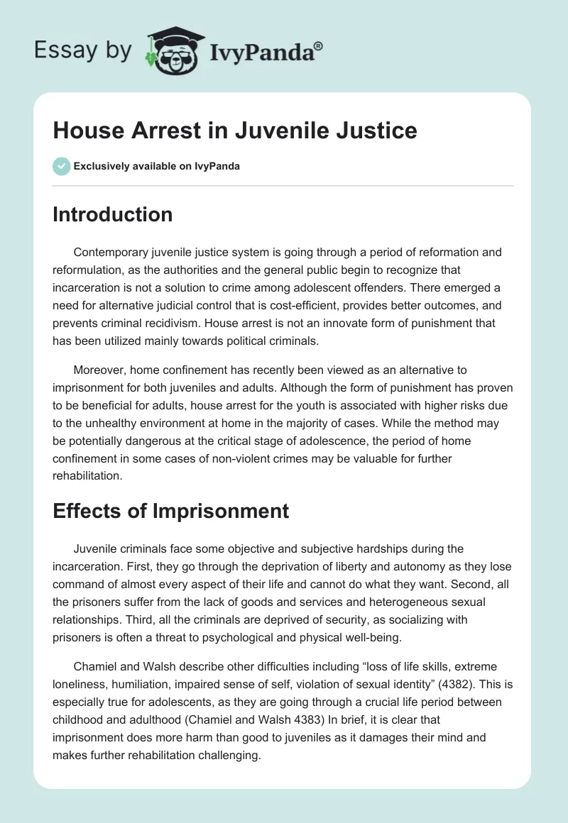 House Arrest in Juvenile Justice. Page 1