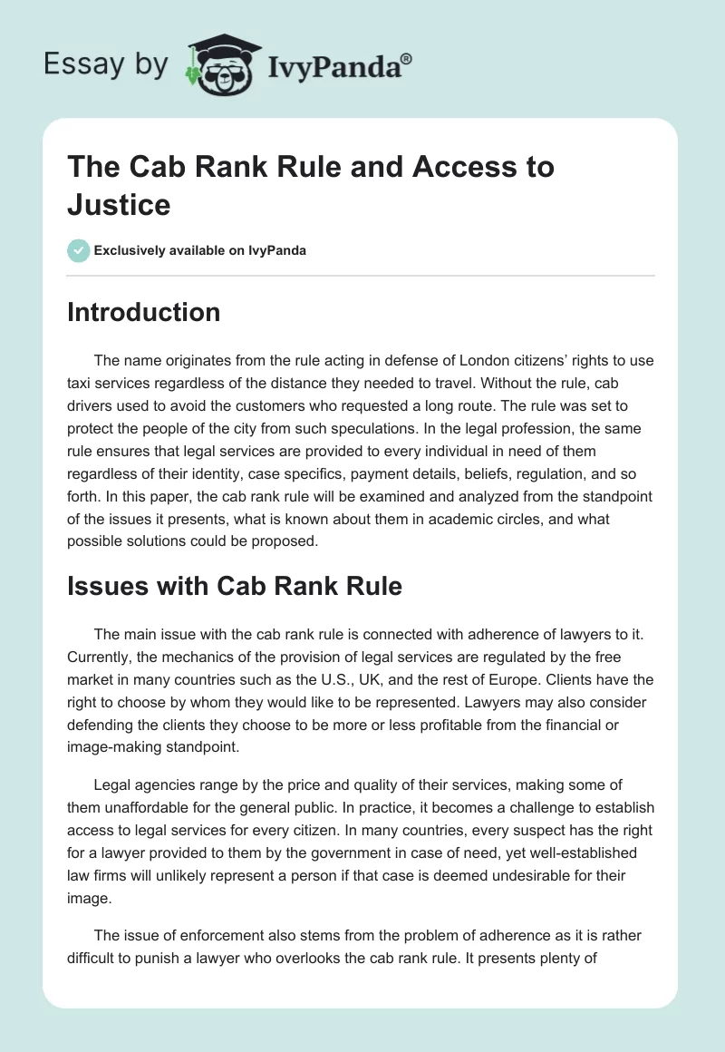 The Cab Rank Rule and Access to Justice. Page 1