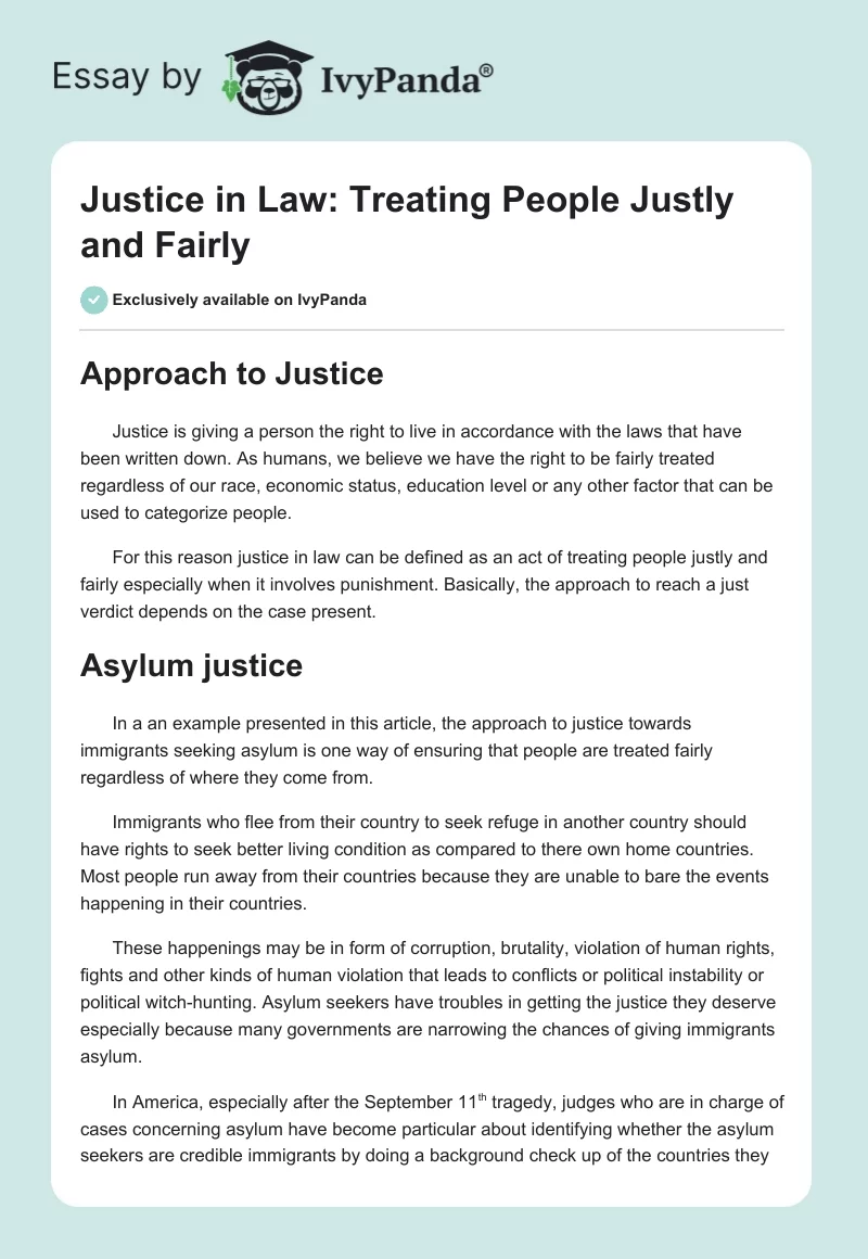 Justice in Law: Treating People Justly and Fairly. Page 1