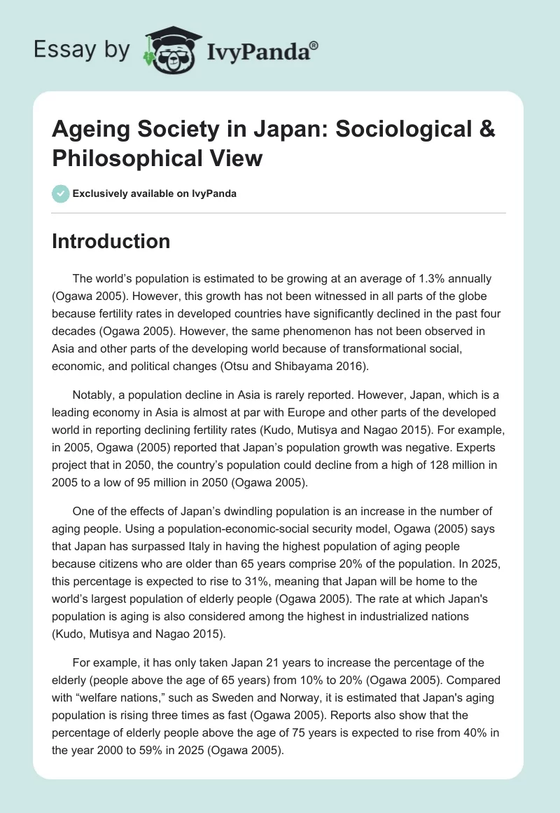 Ageing Society in Japan: Sociological & Philosophical View. Page 1