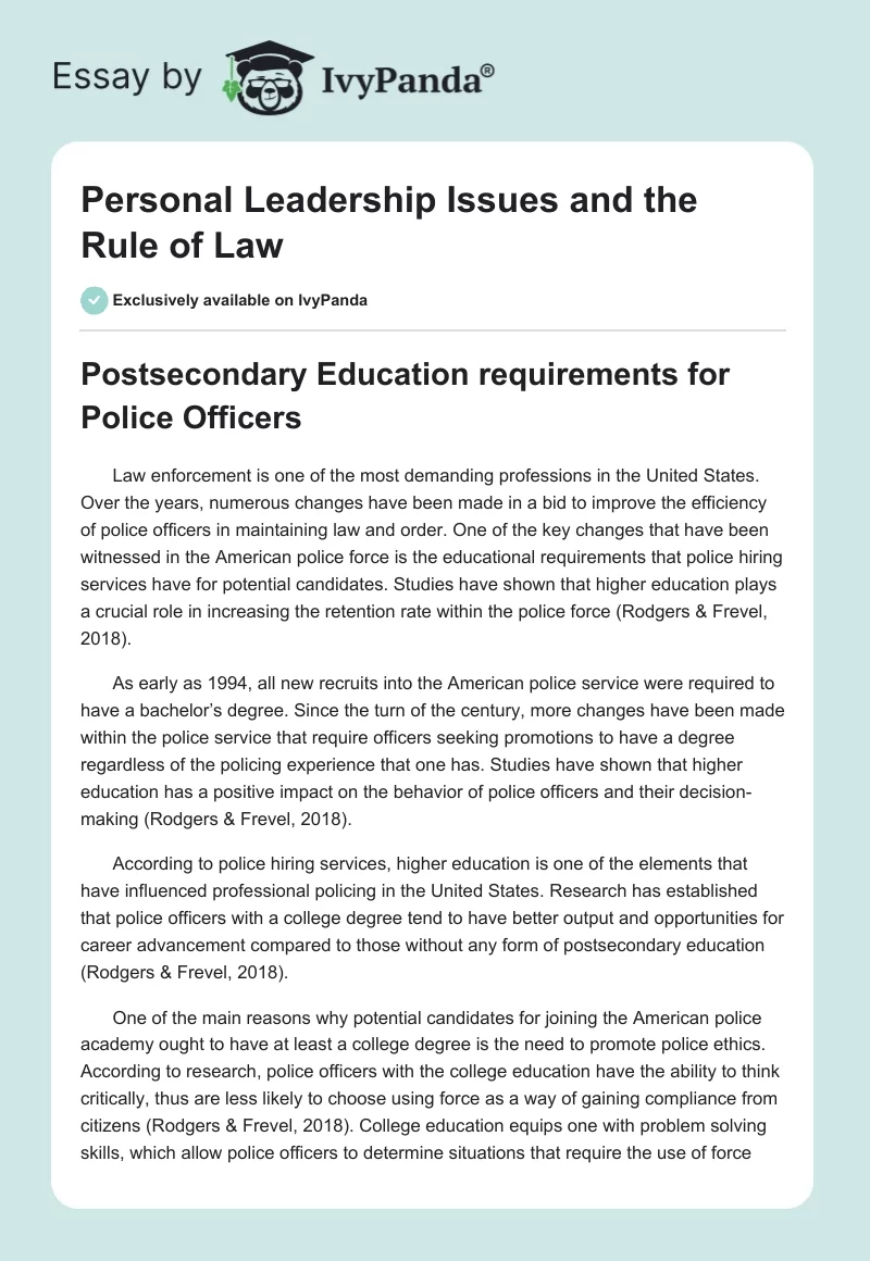 Personal Leadership Issues and the Rule of Law. Page 1