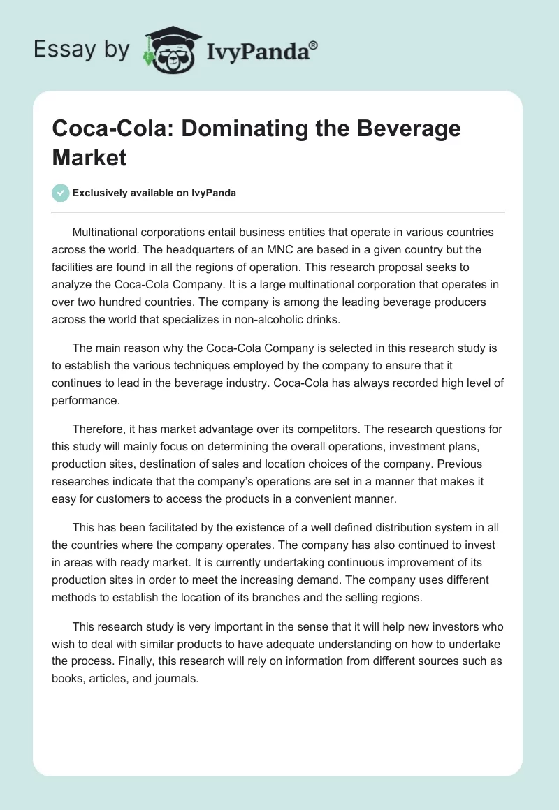 Coca-Cola: Dominating the Beverage Market. Page 1
