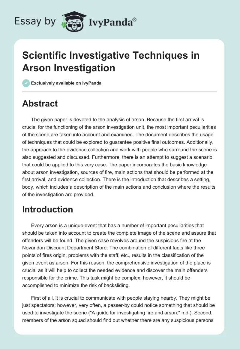 Scientific Investigative Techniques in Arson Investigation. Page 1