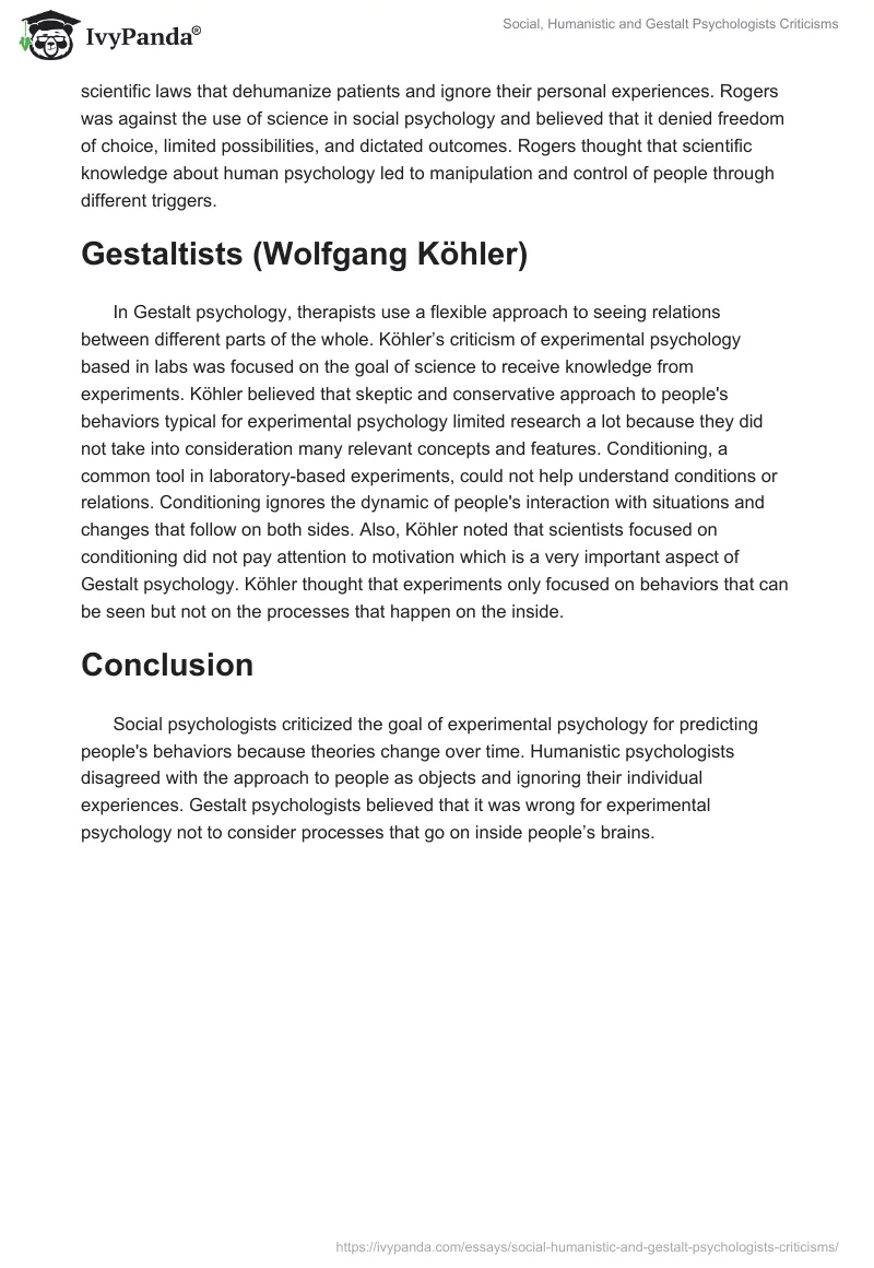 Social, Humanistic and Gestalt Psychologists Criticisms. Page 2