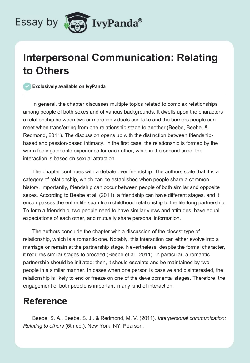 Interpersonal Communication: Relating to Others. Page 1