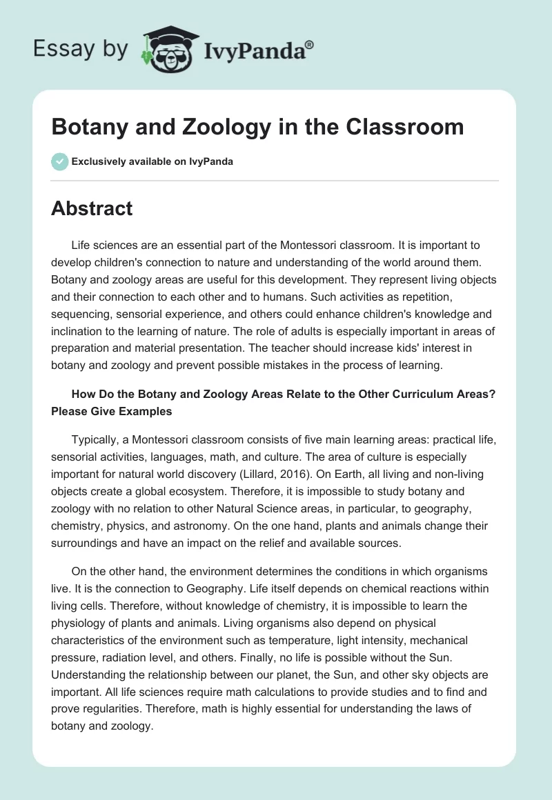 Botany and Zoology in the Classroom. Page 1