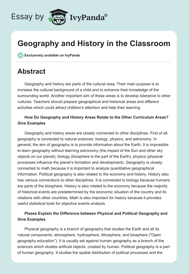 Geography and History in the Classroom. Page 1