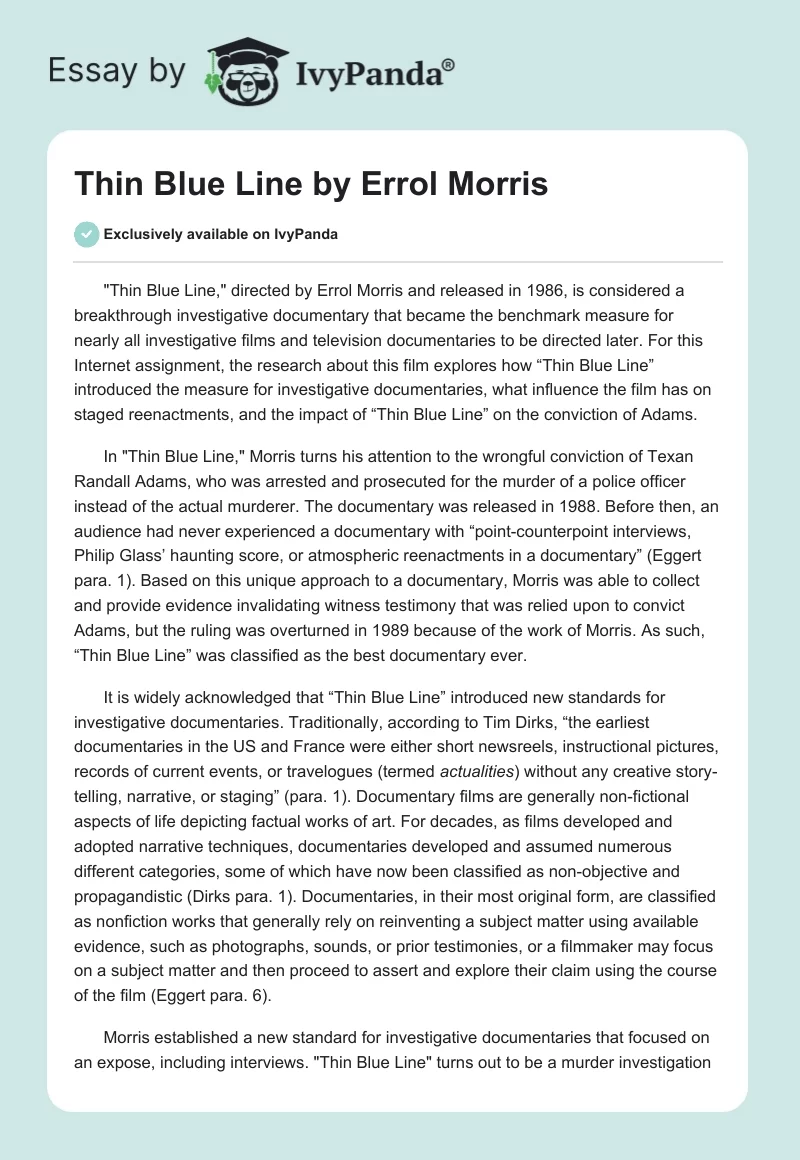 "Thin Blue Line" by Errol Morris. Page 1