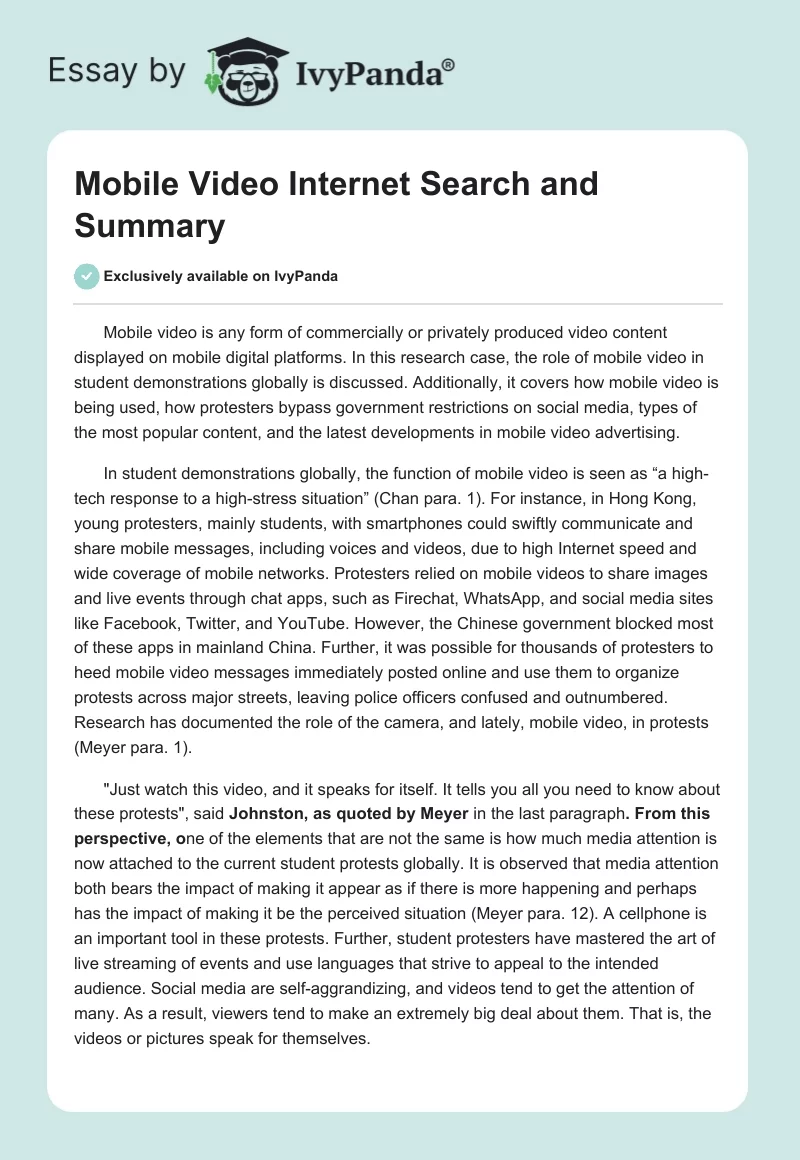 Mobile Video Internet Search and Summary. Page 1