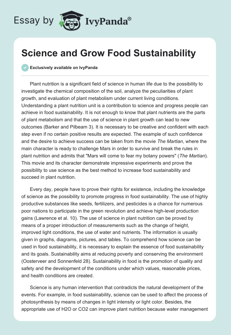 Science and Grow Food Sustainability. Page 1