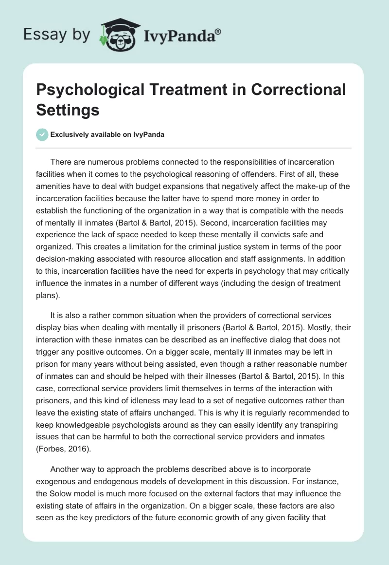 Psychological Treatment in Correctional Settings. Page 1