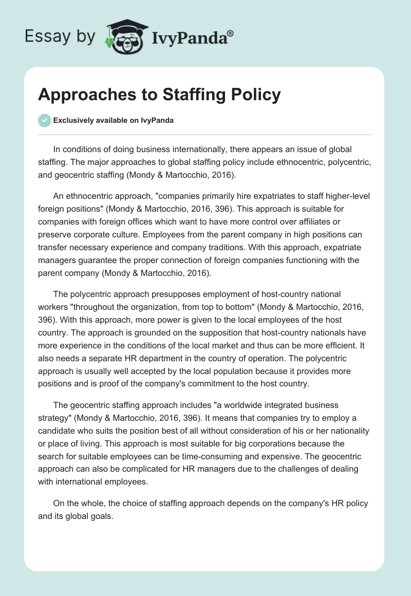 Approaches to Staffing Policy. Page 1