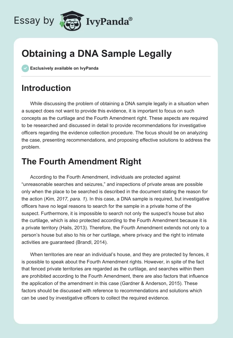 Obtaining a DNA Sample Legally. Page 1