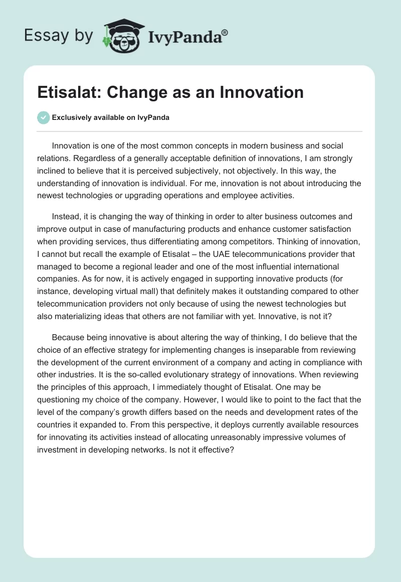 Etisalat: Change as an Innovation. Page 1