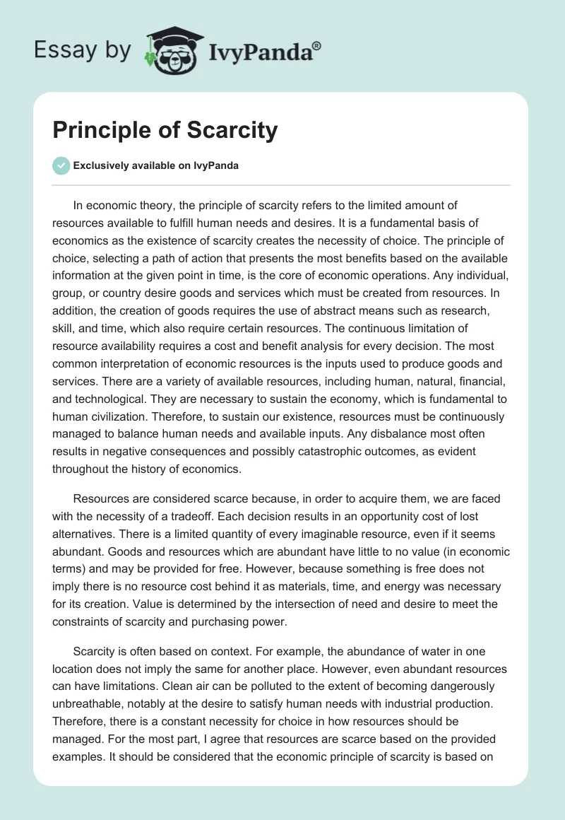 Principle of Scarcity. Page 1
