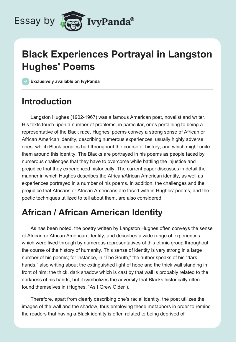 Black Experiences Portrayal in Langston Hughes' Poems. Page 1