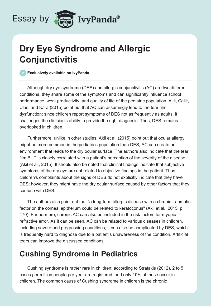 Dry Eye Syndrome and Allergic Conjunctivitis. Page 1