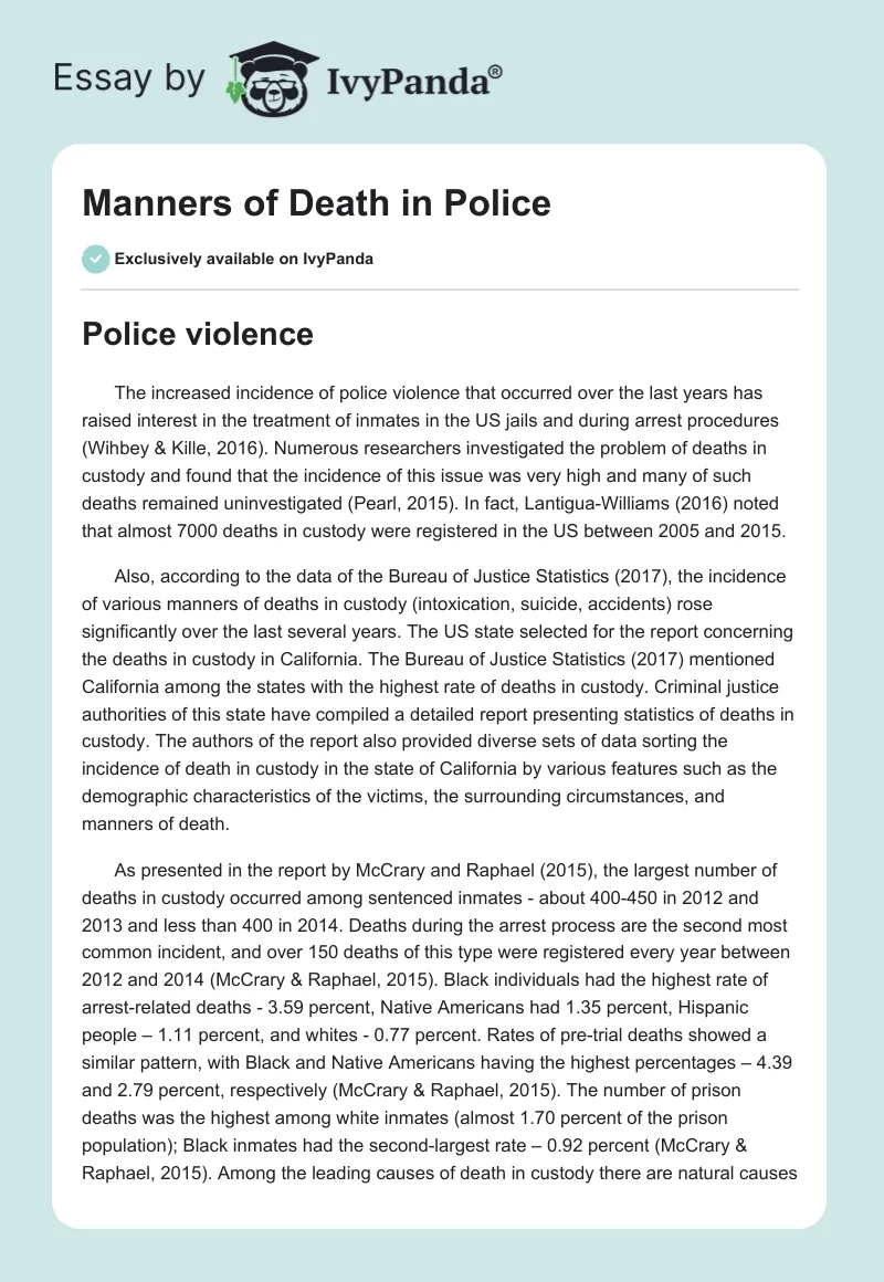 Manners of Death in Police. Page 1