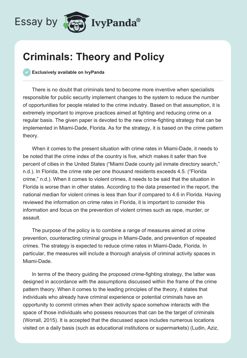 Criminals: Theory and Policy. Page 1