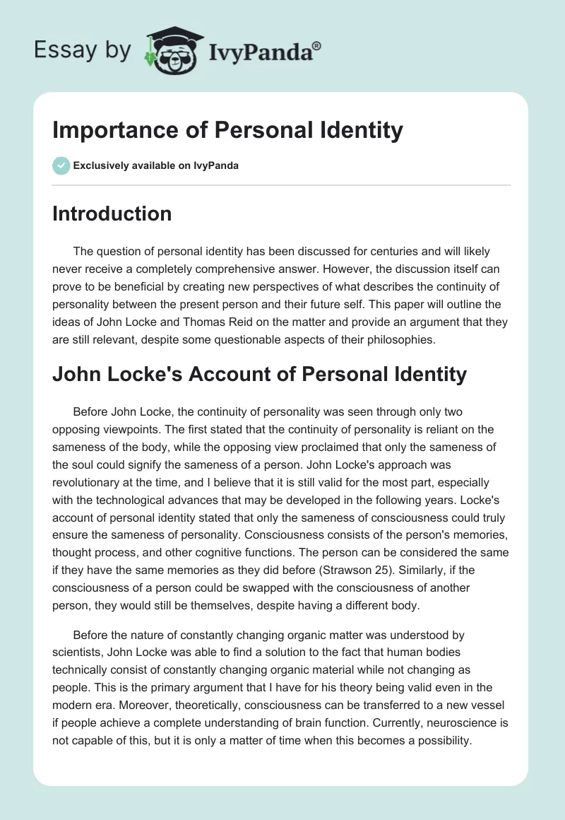 Importance of Personal Identity. Page 1