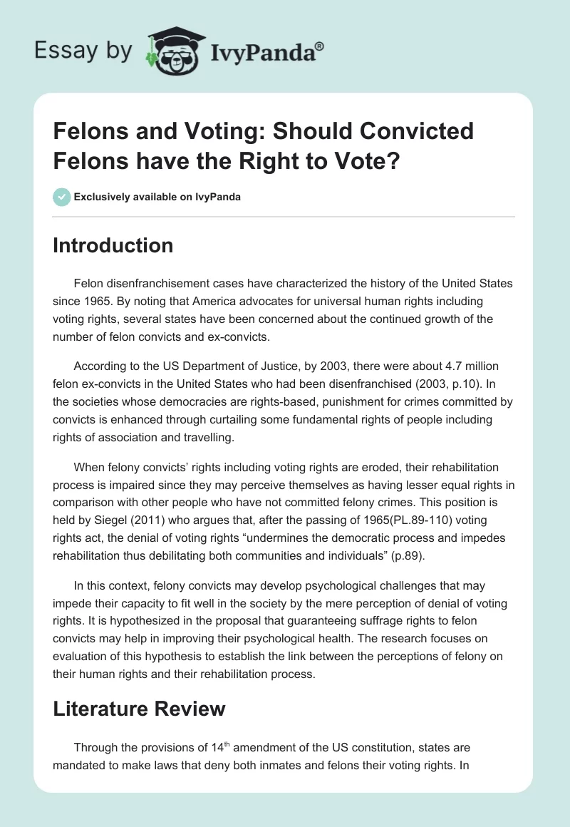 Felons and Voting: Should Convicted Felons have the Right to Vote?. Page 1