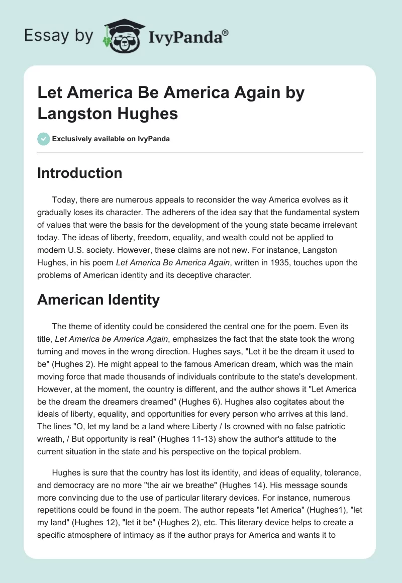 "Let America Be America Again" by Langston Hughes. Page 1