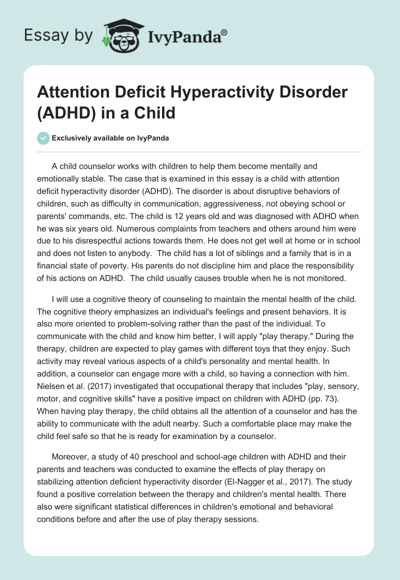 Attention Deficit Hyperactivity Disorder (ADHD) in a Child. Page 1