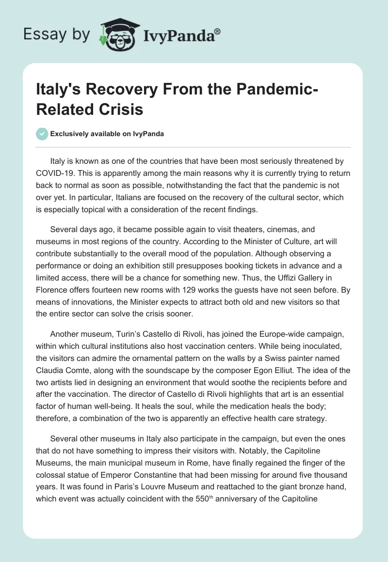 Italy's Recovery From the Pandemic-Related Crisis. Page 1