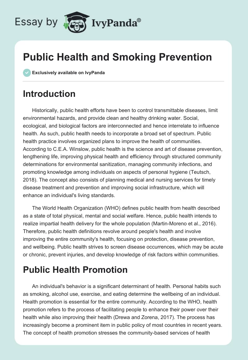 Public Health and Smoking Prevention. Page 1