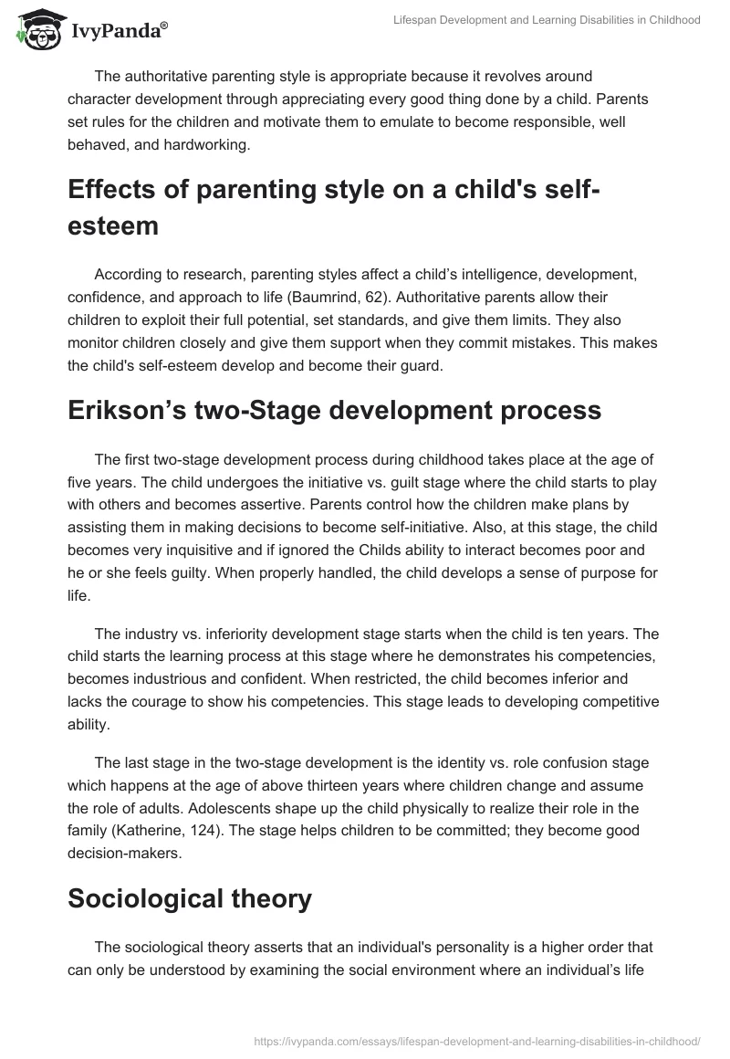 Lifespan Development and Learning Disabilities in Childhood. Page 2