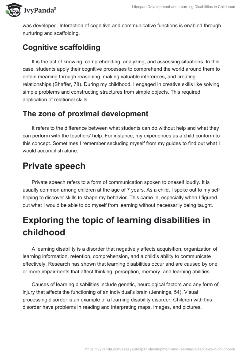 Lifespan Development and Learning Disabilities in Childhood. Page 3