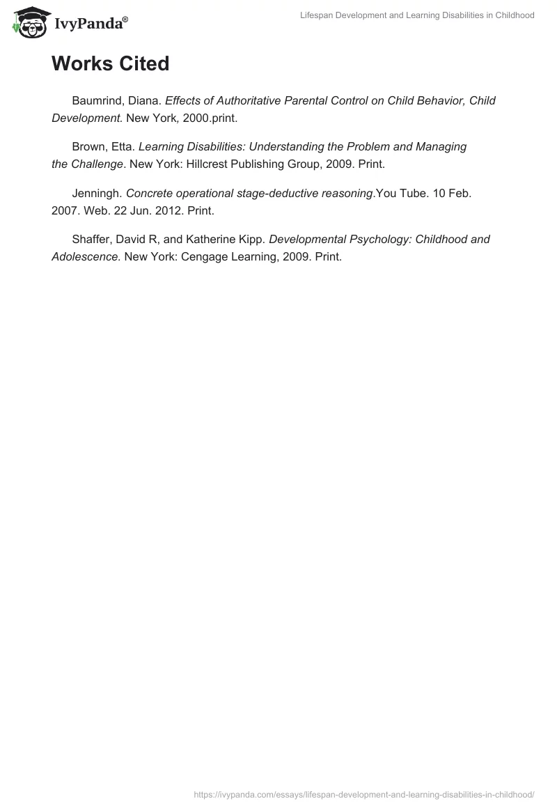 Lifespan Development and Learning Disabilities in Childhood. Page 4