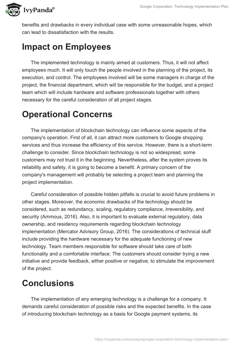 Google Corporation: Technology Implementation Plan. Page 5