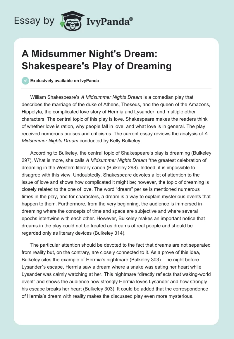 A Midsummer Night's Dream: Shakespeare's Play of Dreaming. Page 1