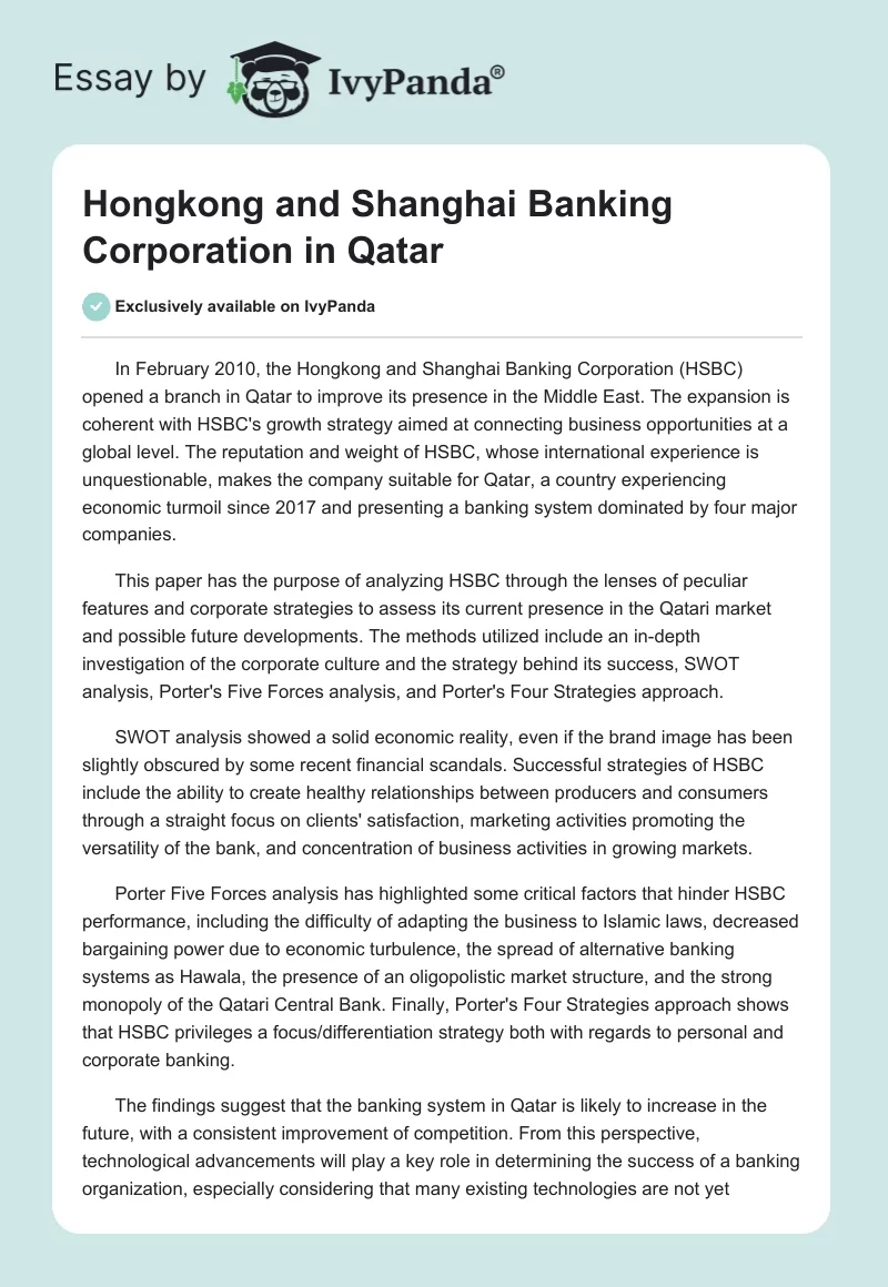 Hongkong and Shanghai Banking Corporation in Qatar. Page 1