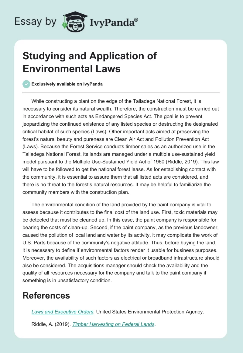 Studying and Application of Environmental Laws. Page 1