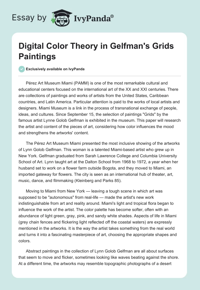 Digital Color Theory in Gelfman's "Grids" Paintings. Page 1