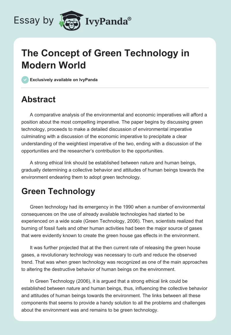 The Concept of Green Technology in Modern World. Page 1