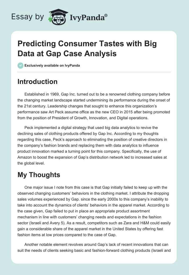 Predicting Consumer Tastes with Big Data at Gap Case Analysis. Page 1