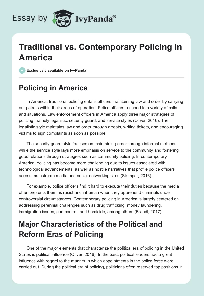 Traditional vs. Contemporary Policing in America. Page 1