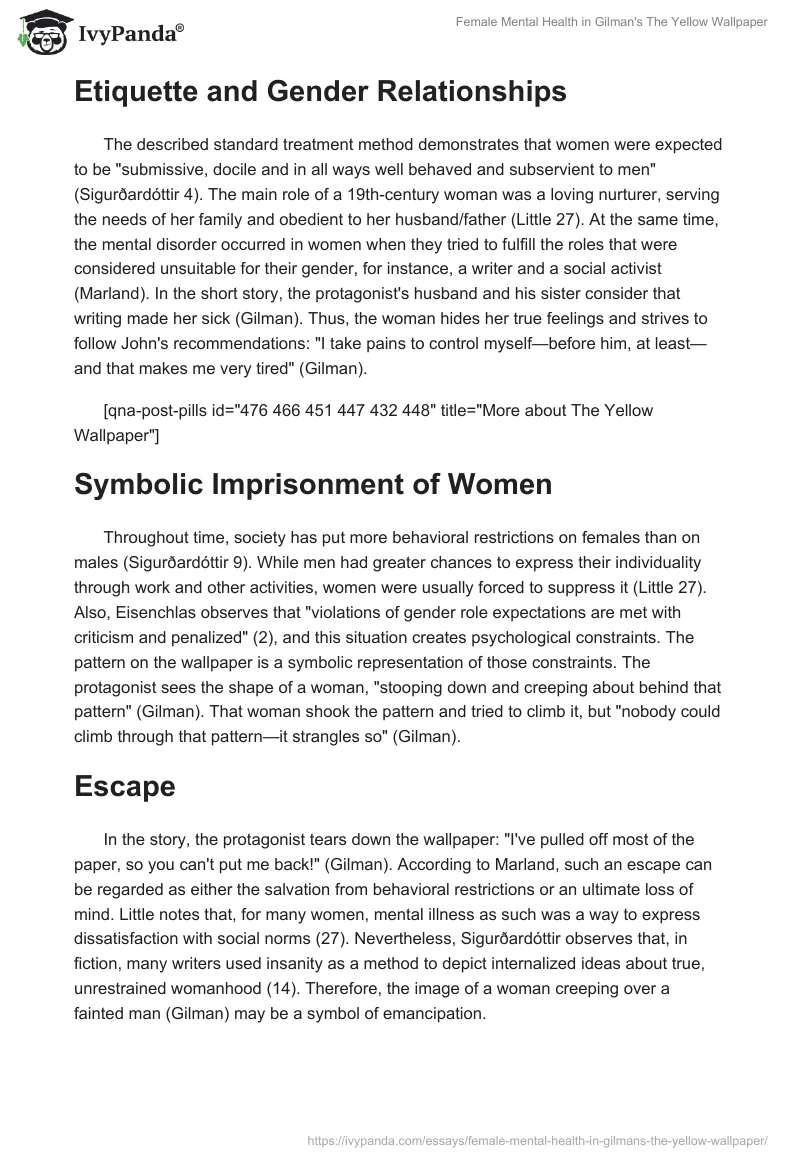 Female Mental Health in Gilman's "The Yellow Wallpaper". Page 2